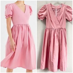 Lisa Says Gah Topanga Dress Puff Sleeve Midi Pink Rose Size Small
